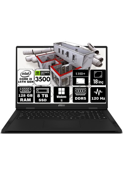 Msı Creator Pro X18 Hx Intel Core I9 14900HX 128GB 8tb SSD RTX3500 Ada Windows 11 Pro 18" UHD 120Hz Taşınabilir Bilgisayar A14VKSG-481TR-A5