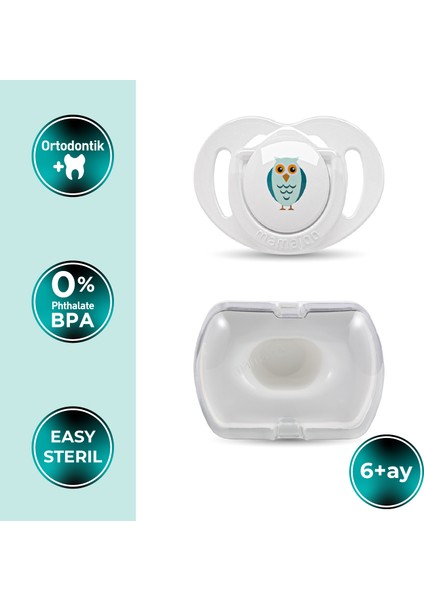 Ortodontik Damaklı Emzik, Baykuş, 6+ Ay, Emzik Saklama Kutusu, 1 Adet fiyatları