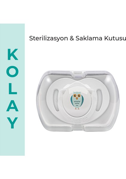 Ortodontik Damaklı Emzik, Baykuş, 6+ Ay, Emzik Saklama Kutusu, 1 Adet