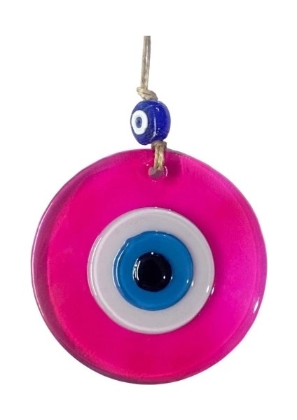 Şeffaf Pembe Nazar Boncuklu Duvar Süsü 10 cm Cam Duvar Dekoru