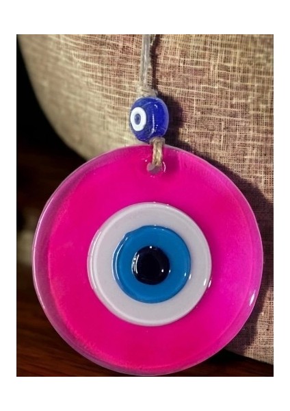 Şeffaf Pembe Nazar Boncuklu Duvar Süsü 10 cm Cam Duvar Dekoru
