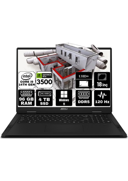 Msı Creator Pro X18 Hx Intel Core I9 14900HX 96GB 4tb SSD RTX3500 Ada Windows 11 Pro 18" UHD 120Hz Taşınabilir Bilgisayar A14VKSG-481TR-A2