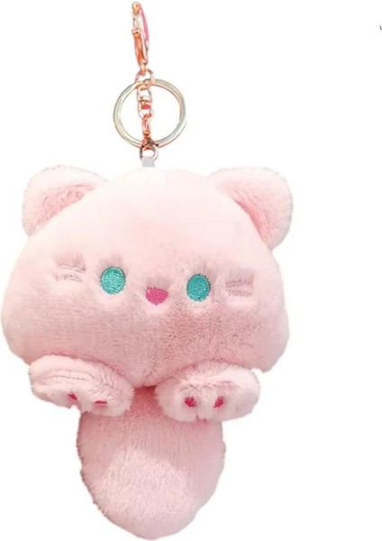 Pembe Kedi Anahtarlık Peluş 10CM Kuyruğu Düdüklü Kedi Peluş