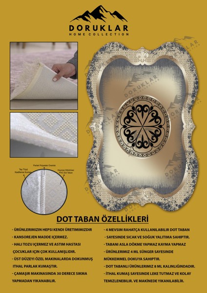 Kaymaz Taban Yıkanabilir Dijital Baskı Dekoratif Modern Desenli Elegance Serisi Lazer Kesim Dot Taban Halı ELG17