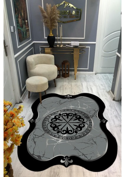 Kaymaz Taban Yıkanabilir Dijital Baskı Dekoratif Modern Desenli Elegance Serisi Lazer Kesim Dot Taban Halı ELG13