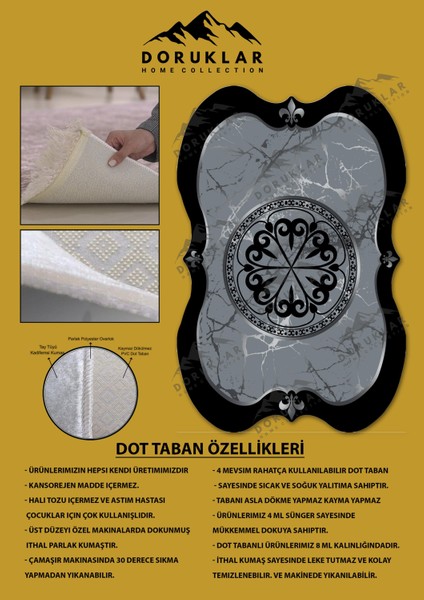 Kaymaz Taban Yıkanabilir Dijital Baskı Dekoratif Modern Desenli Elegance Serisi Lazer Kesim Dot Taban Halı ELG13 fiyatları