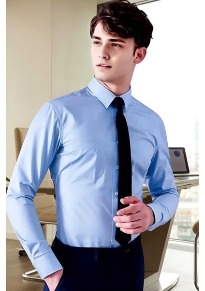 Slim Fit Kravatlık Uzun Kol Kolay Ütü Nefes Alan Dört Mevsim Slim Fit Erkek Gömlek