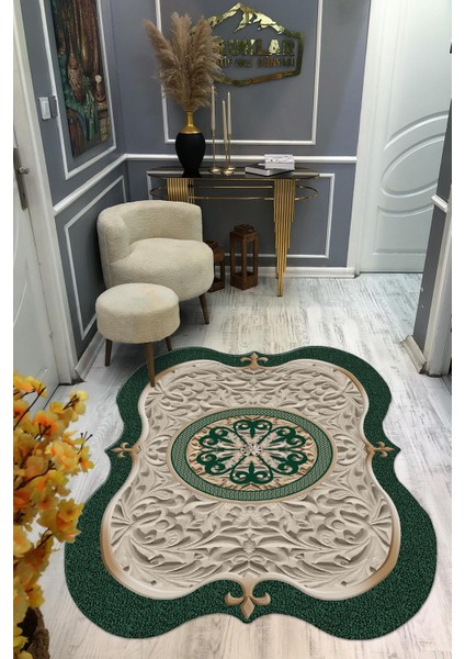 Kaymaz Taban Yıkanabilir Dijital Baskı Dekoratif Modern Desenli Elegance Serisi Lazer Kesim Dot Taban Halı ELG14