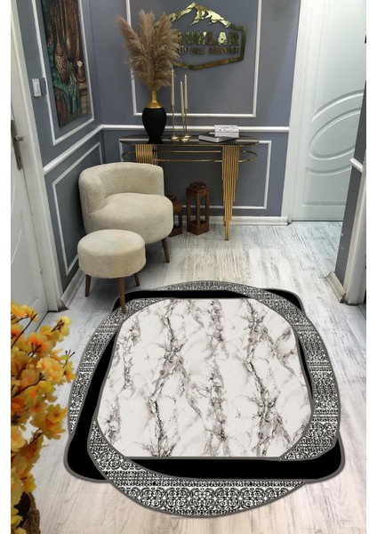 Kaymaz Taban Yıkanabilir Dijital Baskı Dekoratif Modern Desenli Elegance Serisi Lazer Kesim Dot Taban Halı ELG12