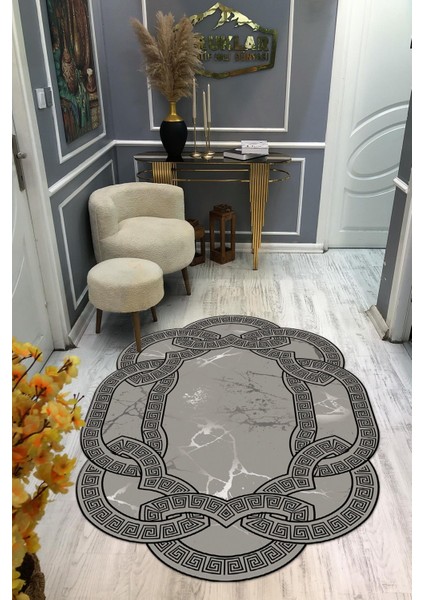 Kaymaz Taban Yıkanabilir Dijital Baskı Dekoratif Modern Desenli Elegance Serisi Lazer Kesim Dot Taban Halı ELG09