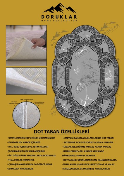 Kaymaz Taban Yıkanabilir Dijital Baskı Dekoratif Modern Desenli Elegance Serisi Lazer Kesim Dot Taban Halı ELG09