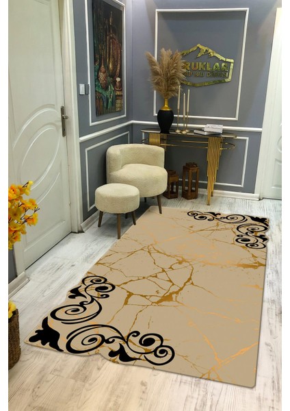 Kaymaz Taban Yıkanabilir Dijital Baskı Dekoratif Modern Desenli Elegance Serisi Lazer Kesim Dot Taban Halı ELG20