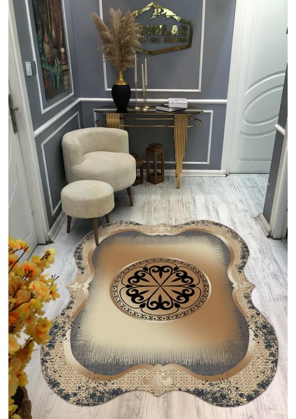 Kaymaz Taban Yıkanabilir Dijital Baskı Dekoratif Modern Desenli Elegance Serisi Lazer Kesim Dot Taban Halı ELG17