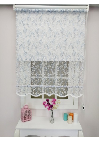 Çiftli Sistem Yeni Beyaz-Mavi Yonca Dantel Series Tül + Stor modelleri