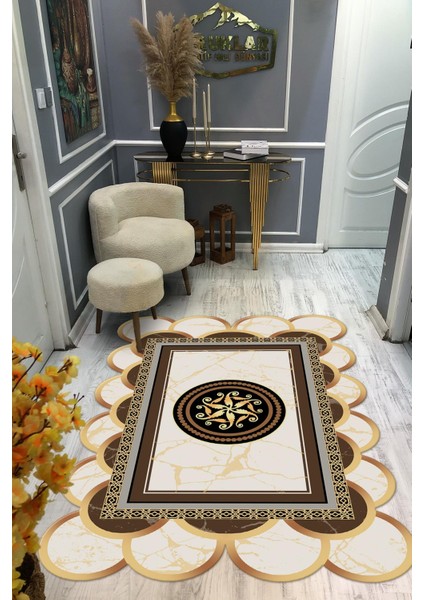 Kaymaz Taban Yıkanabilir Dijital Baskı Dekoratif Modern Desenli Elegance Serisi Lazer Kesim Dot Taban Halı ELG18
