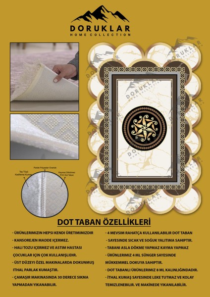 Kaymaz Taban Yıkanabilir Dijital Baskı Dekoratif Modern Desenli Elegance Serisi Lazer Kesim Dot Taban Halı ELG18