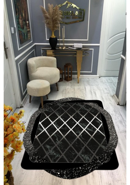 Kaymaz Taban Yıkanabilir Dijital Baskı Dekoratif Modern Desenli Elegance Serisi Lazer Kesim Dot Taban Halı ELG11