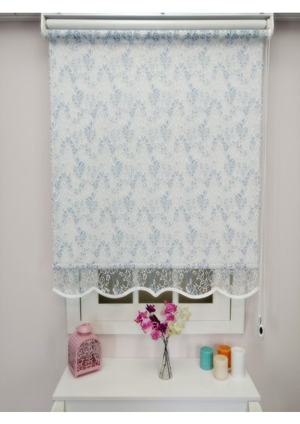 Çiftli Sistem Yeni Beyaz-Mavi Yonca Dantel Series Tül + Stor fırsatları