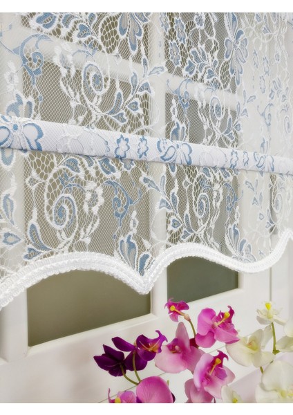 Çiftli Sistem Yeni Beyaz-Mavi Yonca Dantel Series Tül + Stor fiyatları