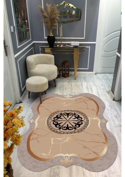 Kaymaz Taban Yıkanabilir Dijital Baskı Dekoratif Modern Desenli Elegance Serisi Lazer Kesim Dot Taban Halı ELG15