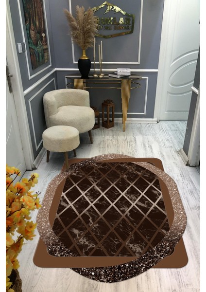 Kaymaz Taban Yıkanabilir Dijital Baskı Dekoratif Modern Desenli Elegance Serisi Lazer Kesim Dot Taban Halı ELG10