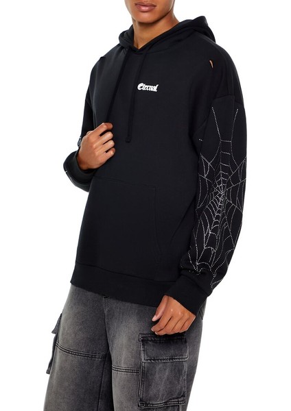 Taş Işlemeli Örümcek Ağı Kapüşonlu Sweatshirt