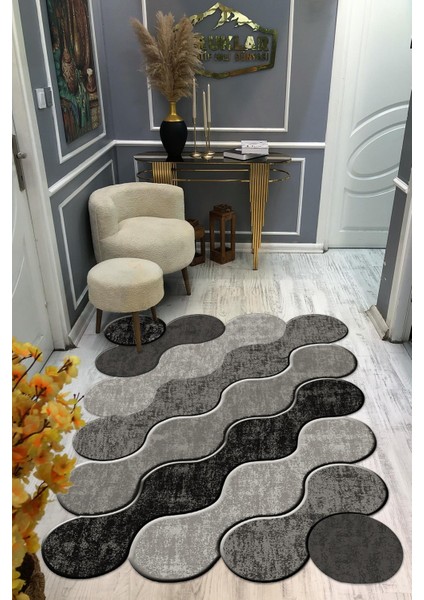 Kaymaz Taban Yıkanabilir Dijital Baskı Dekoratif Modern Desenli Elegance Serisi Lazer Kesim Dot Taban Halı ELG03