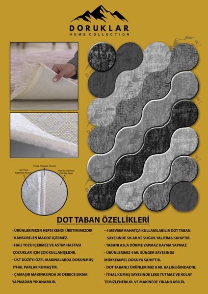 Kaymaz Taban Yıkanabilir Dijital Baskı Dekoratif Modern Desenli Elegance Serisi Lazer Kesim Dot Taban Halı ELG03