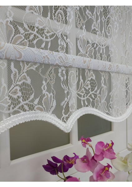 Çiftli Sistem Yeni Beyaz-Krem Yonca Dantel Series Tül + Stor modelleri