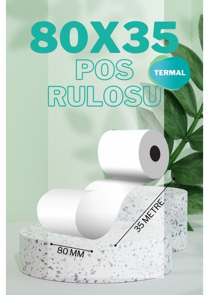 80X35 Termal Plasiyer Adisyon Yazıcı Sıramatik Rulosu 1 Paket 10 Adet 35MT