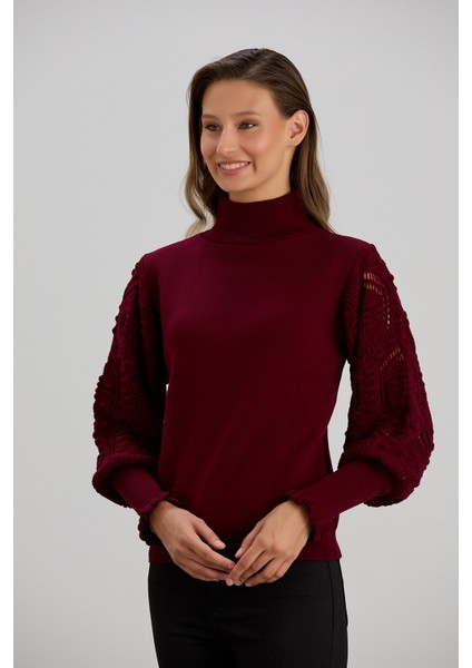 Kadın Triko Kolu Şık Örgü Detaylı Kazak