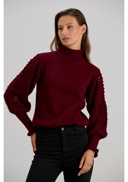 Kadın Triko Kolu Şık Örgü Detaylı Kazak fırsatları