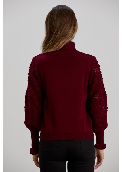 Kadın Triko Kolu Şık Örgü Detaylı Kazak indirimleri