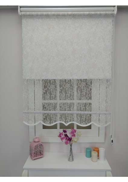 Çiftli Sistem Yeni Beyaz-Krem Yonca Dantel Series Tül + Stor indirimleri