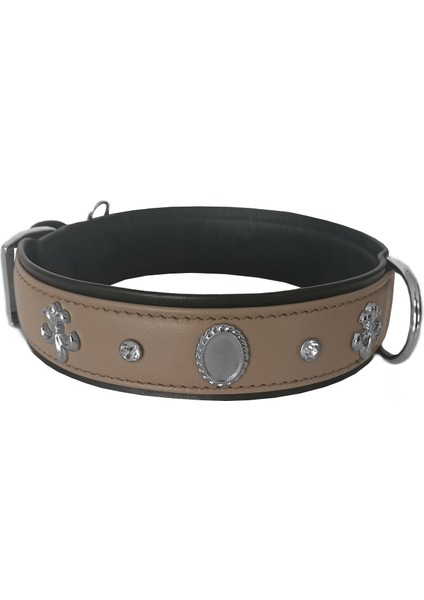 Taşlı ve Aynalı Köpek Boyun Tasması 49-55 cm Large Taba