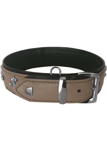Taşlı ve Aynalı Köpek Boyun Tasması 49-55 cm Large Taba