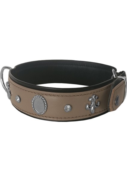 Taşlı ve Aynalı Köpek Boyun Tasması 49-55 cm Large Taba
