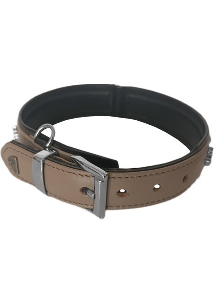Taşlı ve Aynalı Köpek Boyun Tasması 49-55 cm Large Taba