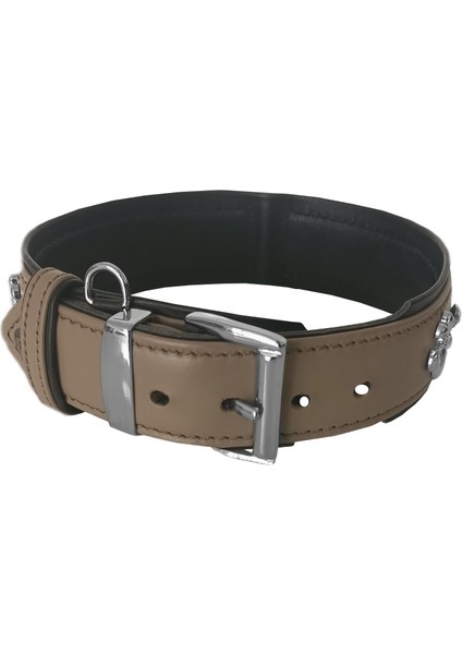 Deri Doğal Taşlı Köpek Boyun Tasması 28-33 cm X-Small Taba