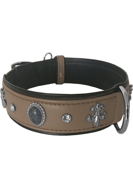 Deri Doğal Taşlı Köpek Boyun Tasması 28-33 cm X-Small Taba