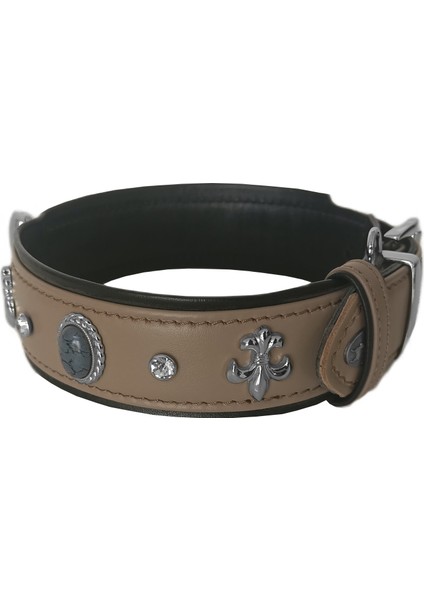 Deri Doğal Taşlı Köpek Boyun Tasması 28-33 cm X-Small Taba