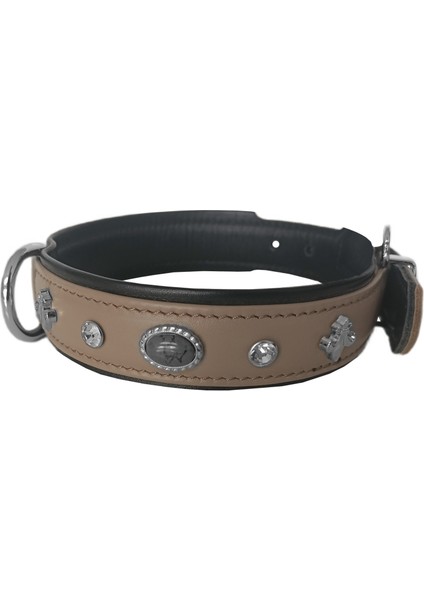 Deri Doğal Taşlı Köpek Boyun Tasması 28-33 cm X-Small Taba