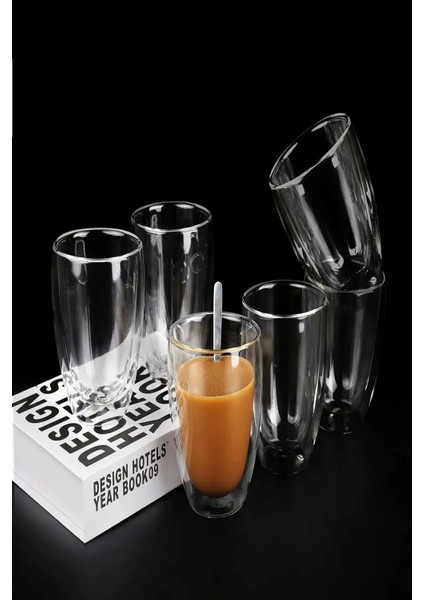 4'lü Çift Cidarlı Bardak 250 ml Ev Ofis Çay Fincanı Kahve Sunum Bardağı Dayanıklı Kupa Cam Bardak fırsatları