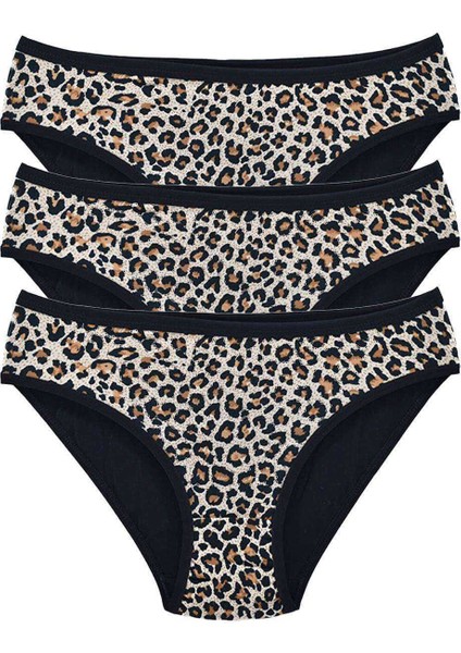 3 Adet Leopar Desenli Likralı Yumuşak Dokulu Kadın Slip Külot