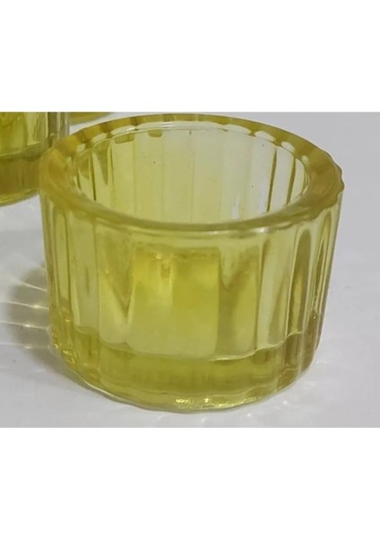 Sarı Mini Kase Lokumluk Reçellik Tealightlık Mumluk Cam 5,5 x 3,5 cm Çerezlik Günlük Vintage 1 Adet
