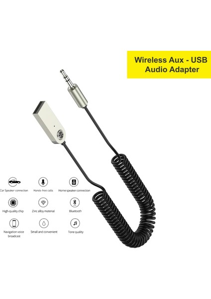 Aux Usb Wireless Bluetooth Araç Kiti Ses Alıcısı Mikrofonlu Ses Aktarım Kablosu 3.5mm Jack Bluetooth 5.4