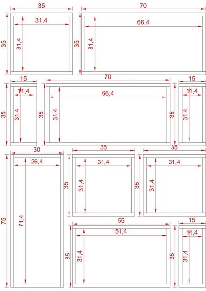 Kutu Raf - Model 7 (Derinlik 30 cm ) Krem ( Mat ) fiyatları