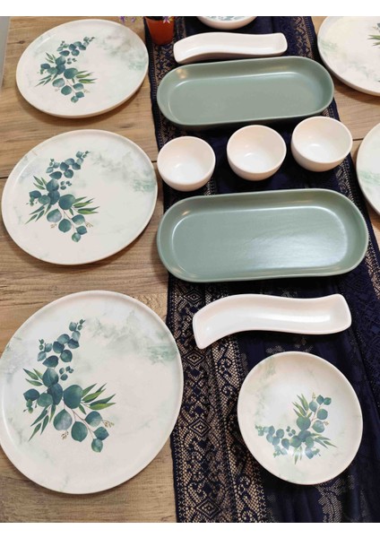 Okaliptüs Kahvaltı Takımı 6 Kişilik 15 Parça Mat Yesil