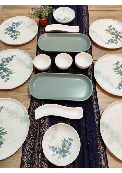 Okaliptüs Kahvaltı Takımı 6 Kişilik 15 Parça Mat Yesil
