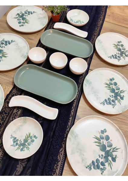 Okaliptüs Kahvaltı Takımı 6 Kişilik 15 Parça Mat Yesil